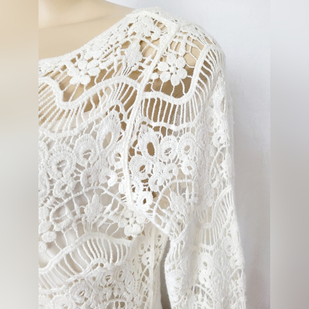 Ralph Lauren 100%Cotton White Crochet Sheath Dress 3/4 Sleeve Crew Neck Lined M - Picture 7 of 16